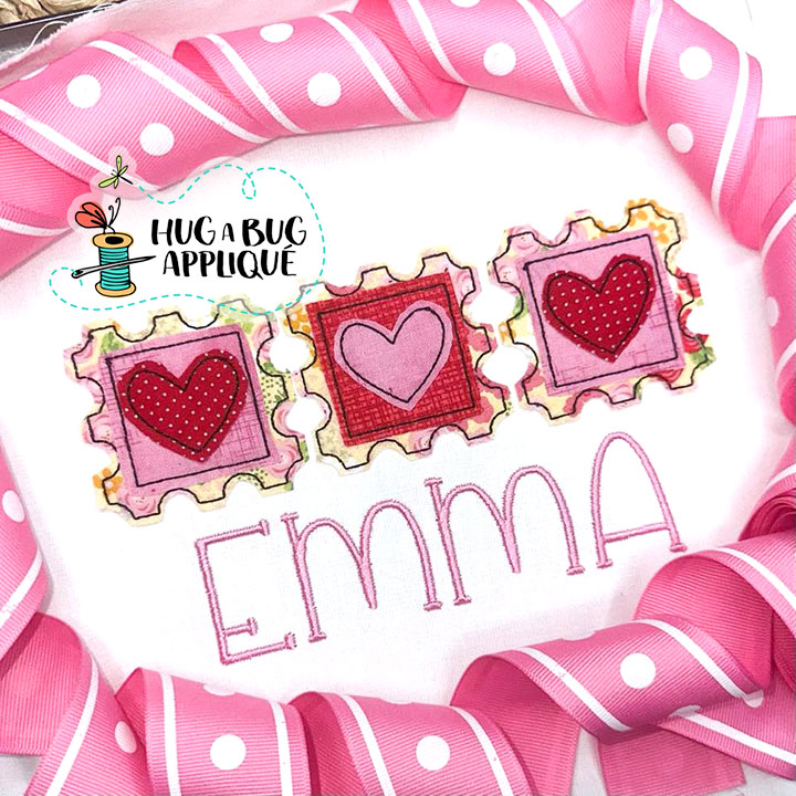 Heart Stamp Trio Bean Stitch Applique Design