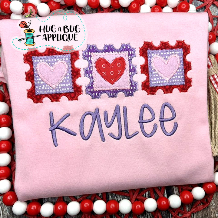 Heart Stamp Trio Zig Zag Stitch Applique Design