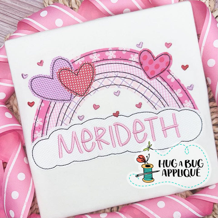 Raining Hearts Rainbow Bean Stitch Applique Design