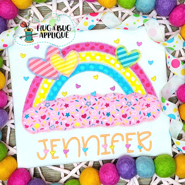 Raining Hearts Rainbow Zig Zag Stitch Applique Design