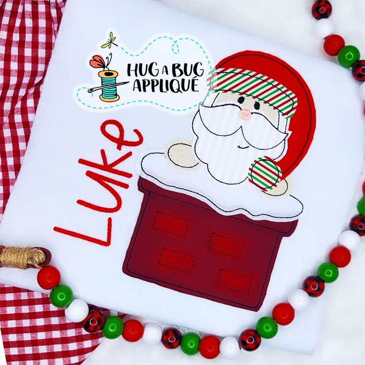 Santa Peeking Chimney Bean Stitch Applique Design