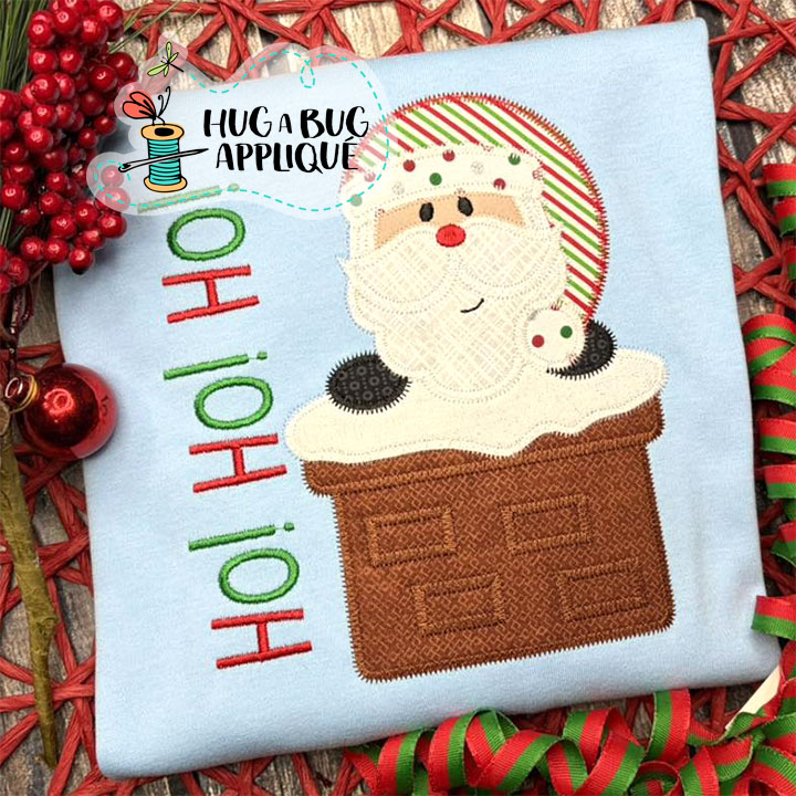 Santa Peeking Chimney Zig Zag Stitch Applique Design