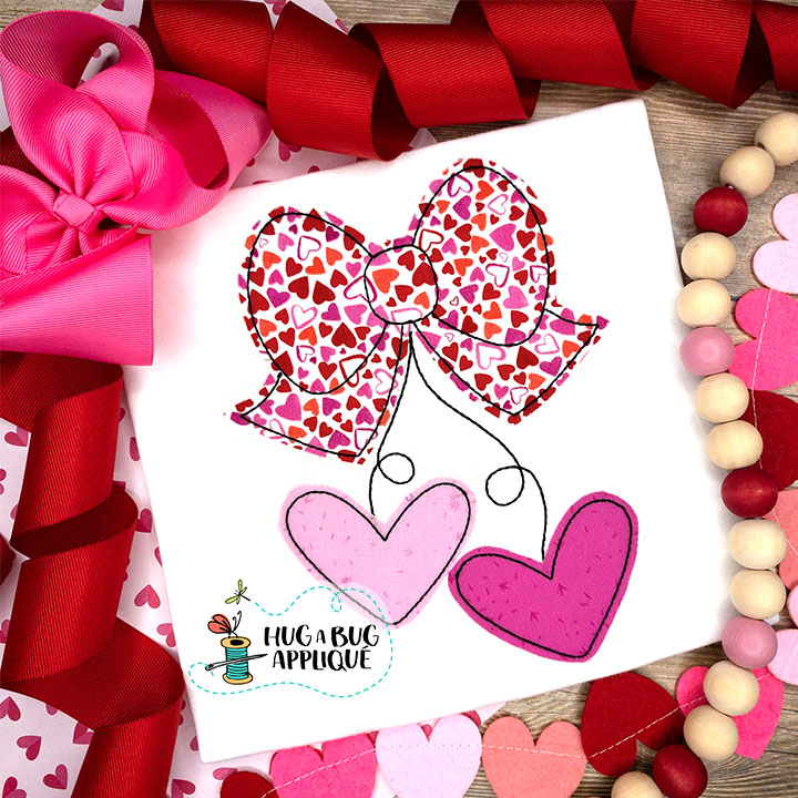 Big Bow Hearts Bean Stitch Applique Design