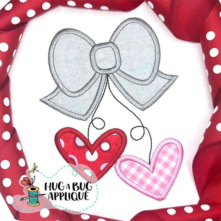 Big Bow Hearts Satin Stitch Applique Design