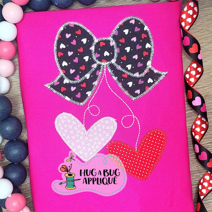 Big Bow Hearts Zig Zag Stitch Applique Design