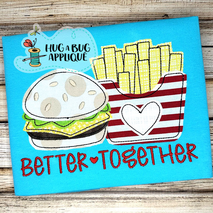 Burger Fries Together Bean Stitch Applique Design