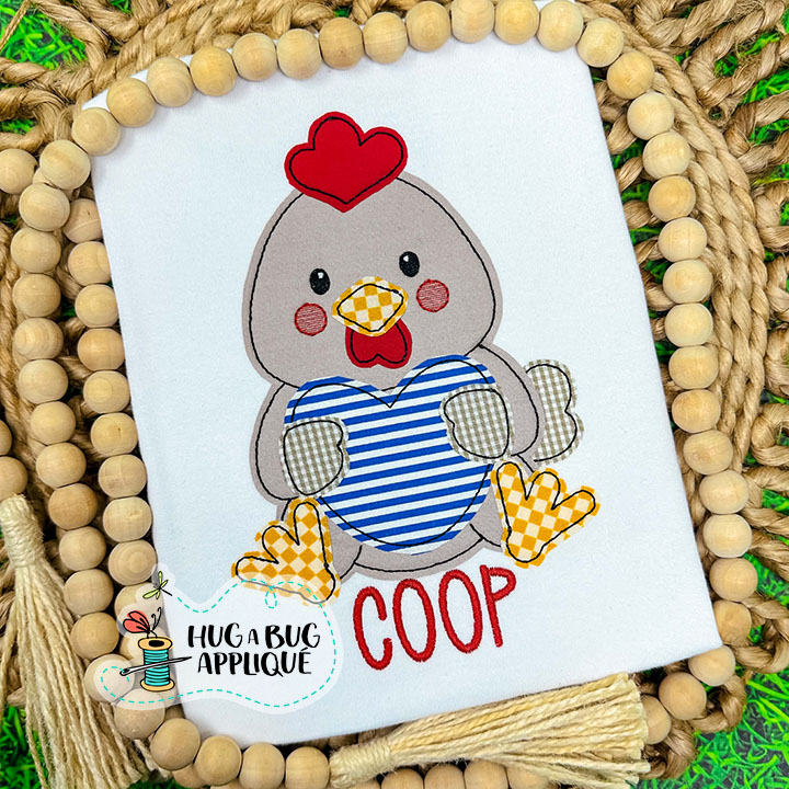 Chicken Holding Heart Bean Stitch Applique Design