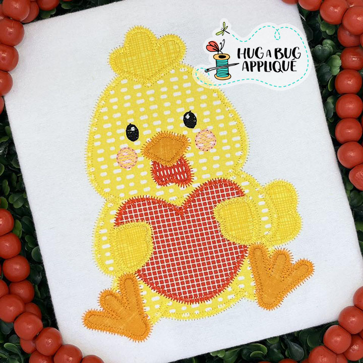 Chicken Holding Heart Zig Zag Stitch Applique Design