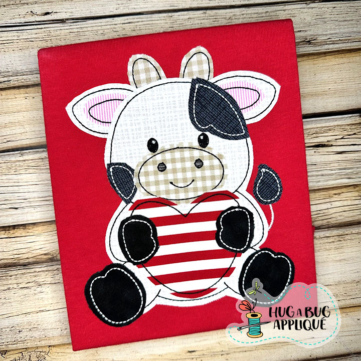 Cow Holding Heart Bean Stitch Applique Design