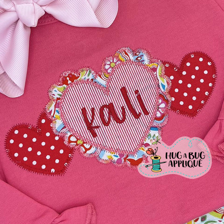 Frilly Heart Trio Zig Zag Stitch Applique Design