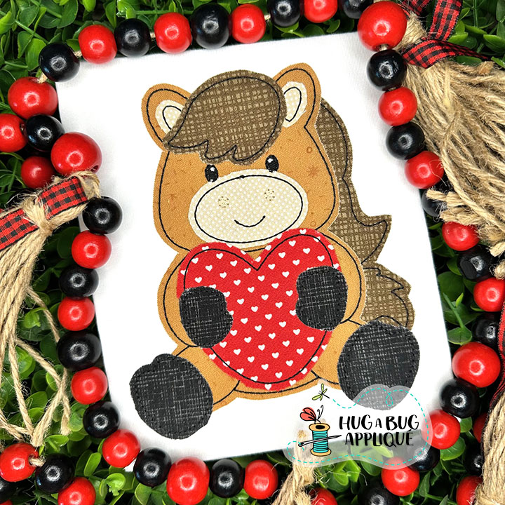 Horse Holding Heart Bean Stitch Applique Design