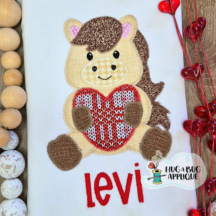Horse Holding Heart Zig Zag Stitch Applique Design