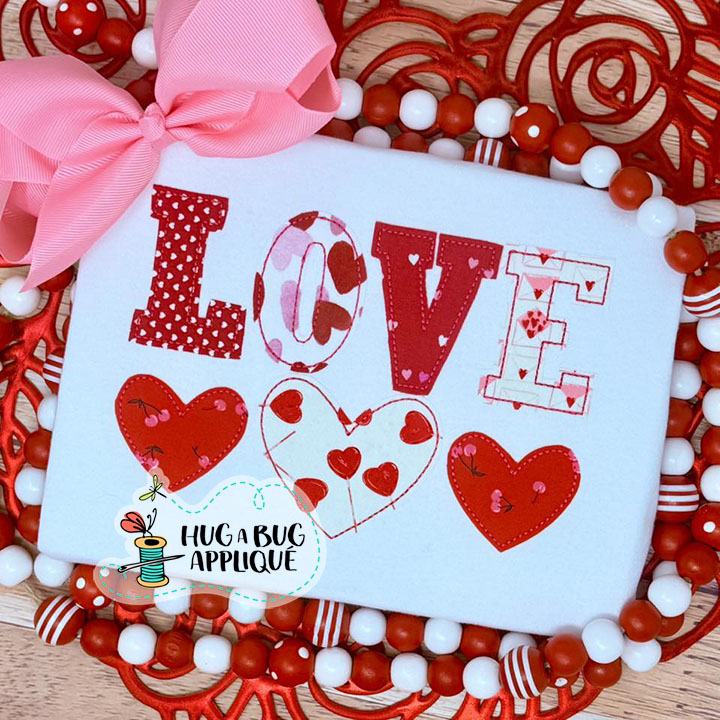 Simple Love Hearts Bean Stitch Applique Design