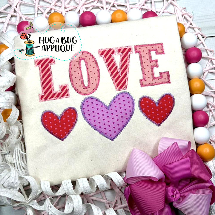 Simple Love Hearts Zig Zag Stitch Applique Design