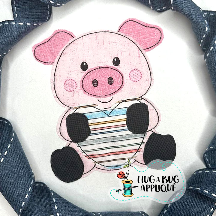 Pig Holding Heart Bean Stitch Applique Design