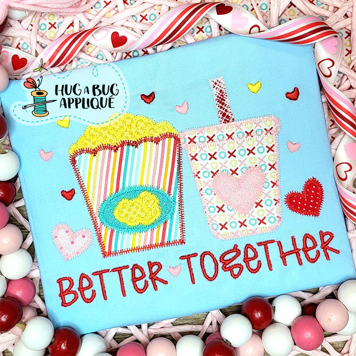 Popcorn Soda Together Zig Zag Stitch Applique Design