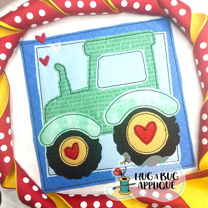 Tractor Hearts Boxes Bean Stitch Applique Design