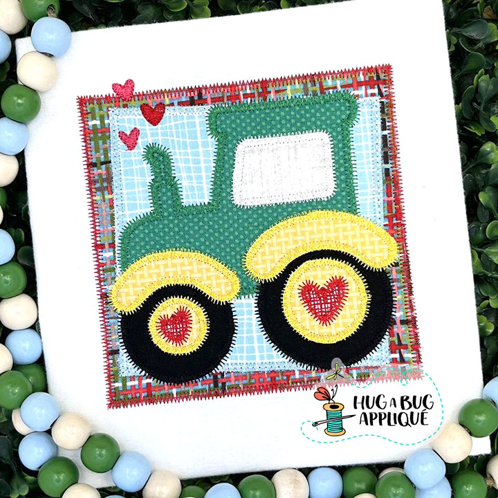 Tractor Hearts Boxes Zig Zag Stitch Applique Design