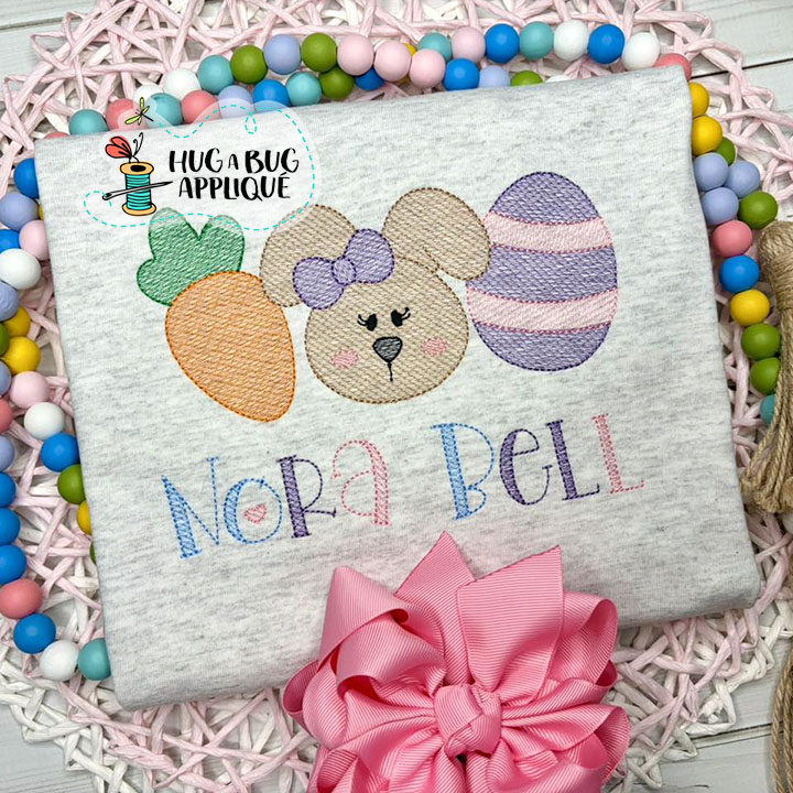 Carrot Bunny Bow Egg Sketch Stitch Embroidery Design
