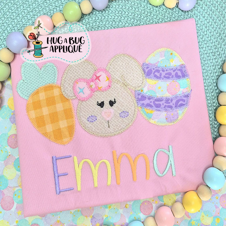 Carrot Bunny Bow Egg Zig Zag Stitch Applique Design