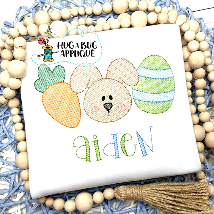 Carrot Bunny Egg Sketch Stitch Embroidery Design