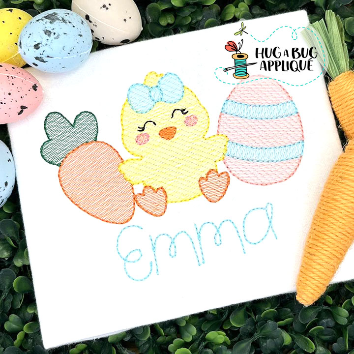 Carrot Chick Bow Egg Sketch Stitch Embroidery Design
