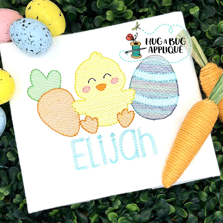 Carrot Chick Egg Sketch Stitch Embroidery Design