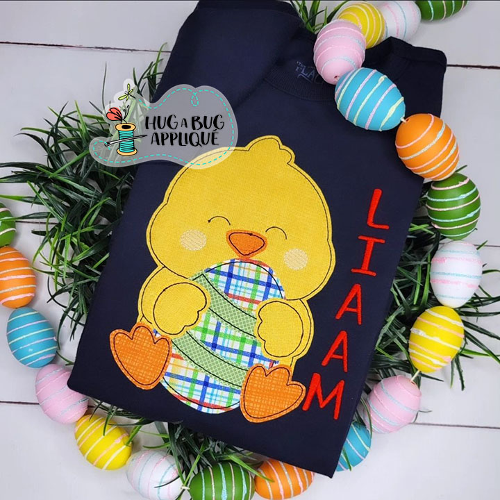 Chick Holding Egg Bean Stitch Applique Design