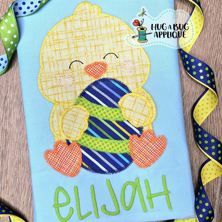 Chick Holding Egg Zig Zag Stitch Applique Design