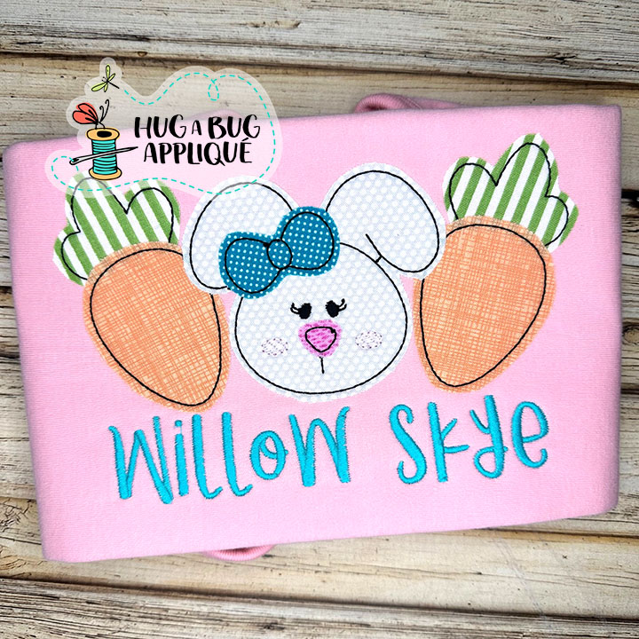 Cute Bunny Bow Carrots Bean Stitch Applique Design