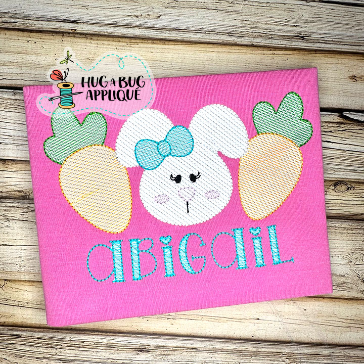 Cute Bunny Bow Carrots Sketch Stitch Embroidery Design