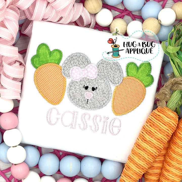 Cute Bunny Bow Carrots Zig Zag Stitch Applique Design