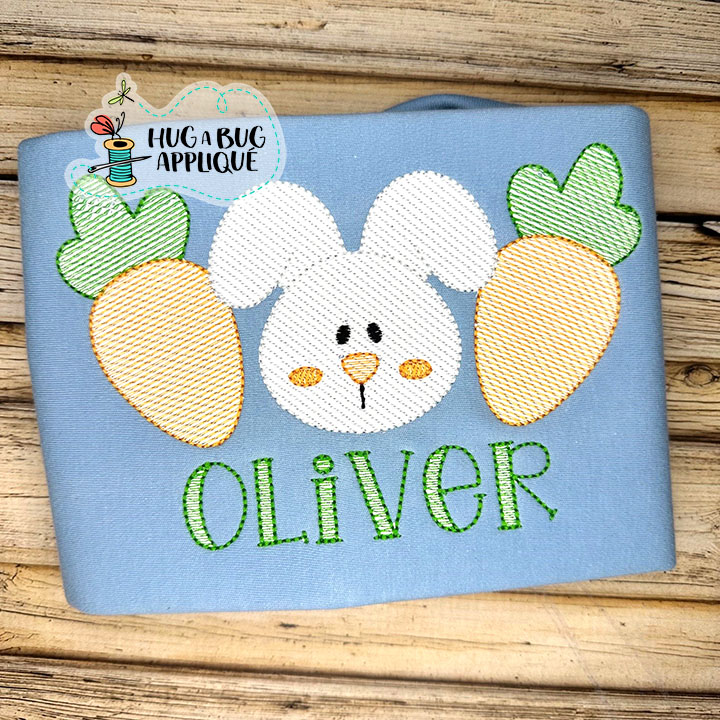 Cute Bunny Carrots Sketch Stitch Embroidery Design