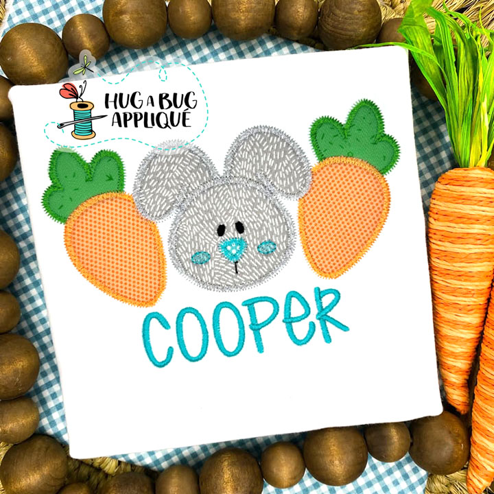 Cute Bunny Carrots Zig Zag Stitch Applique Design