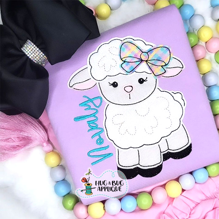 Cute Lamb Bow Bean Stitch Applique Design