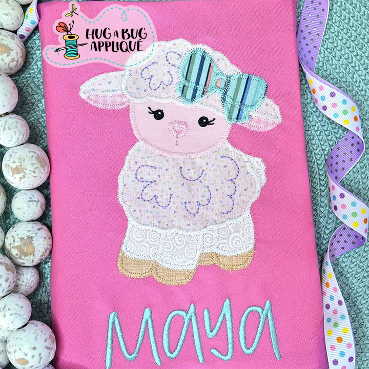 Cute Lamb Bow Zig Zag Stitch Applique Design