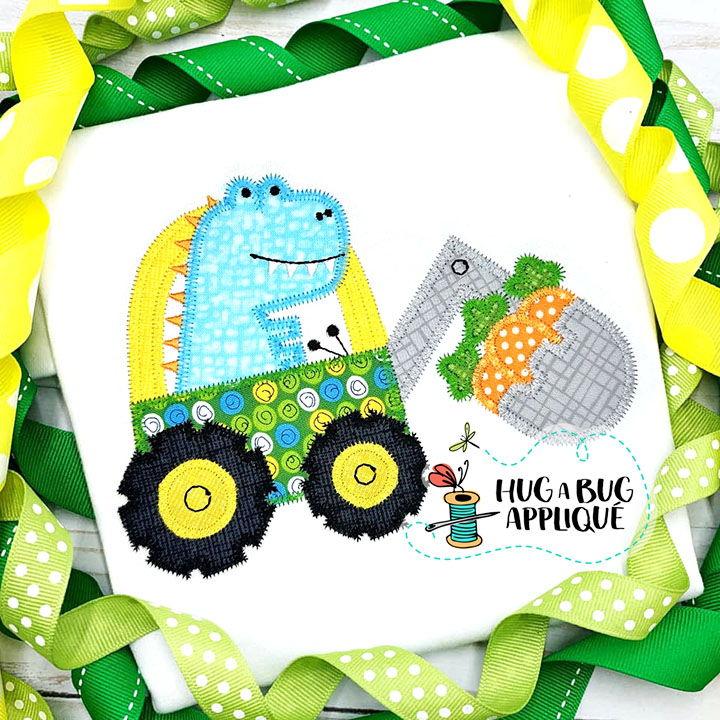 Dino Digger Carrots Zig Zag Stitch Applique Design