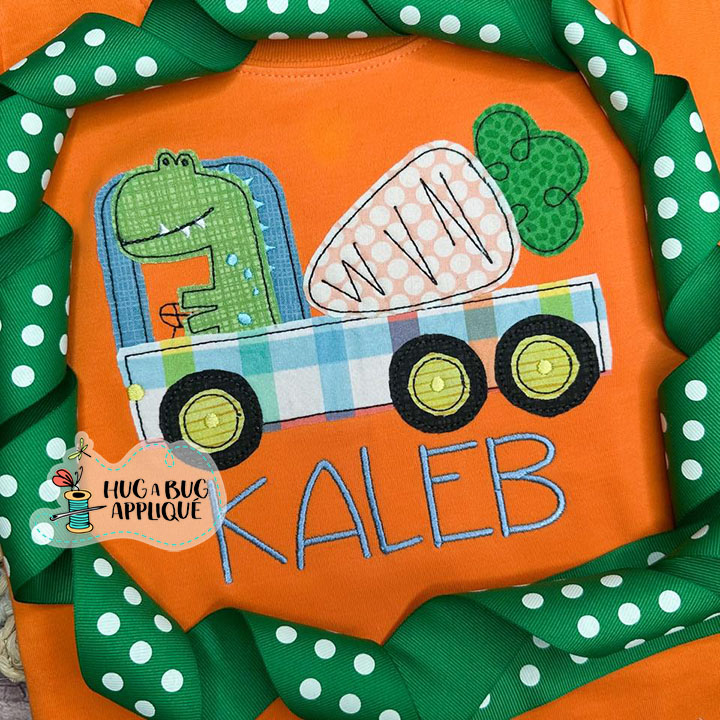 Dino Truck Carrot Bean Stitch Applique Design