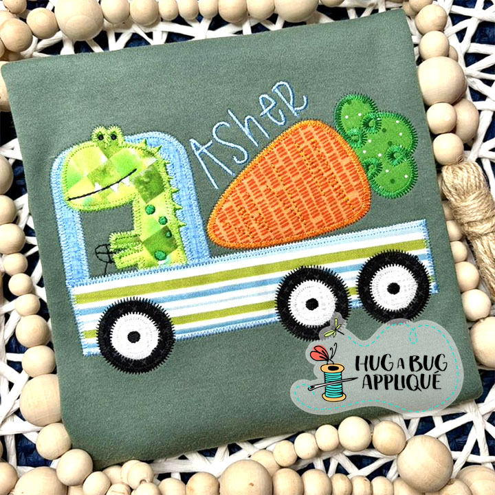 Dino Truck Carrot Zig Zag Stitch Applique Design
