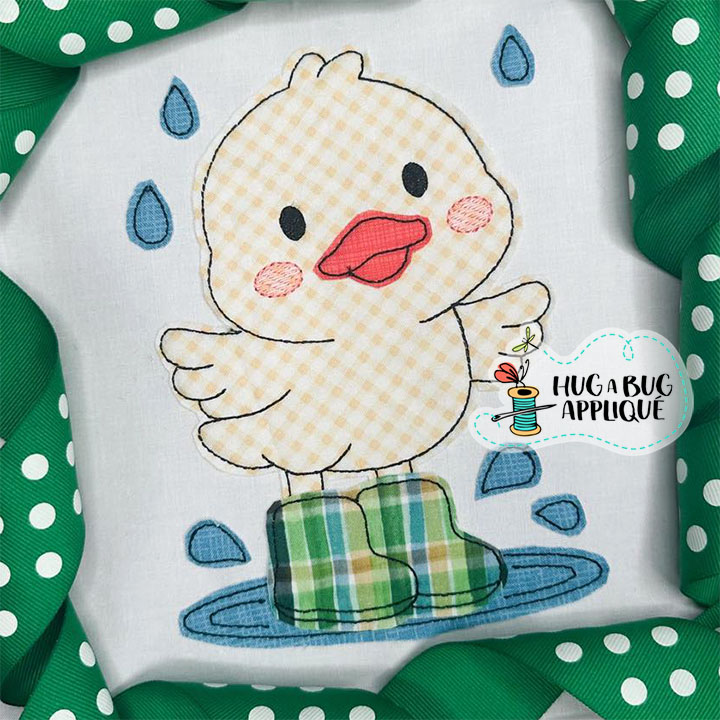 Rainy Day Duckling Boots Bean Stitch Applique Design