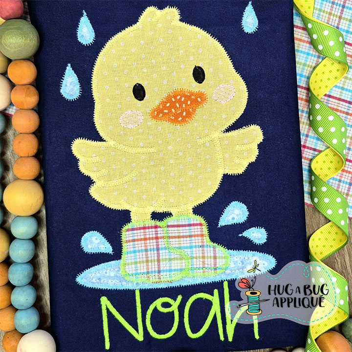 Rainy Day Duckling Boots Zig Zag Stitch Applique Design