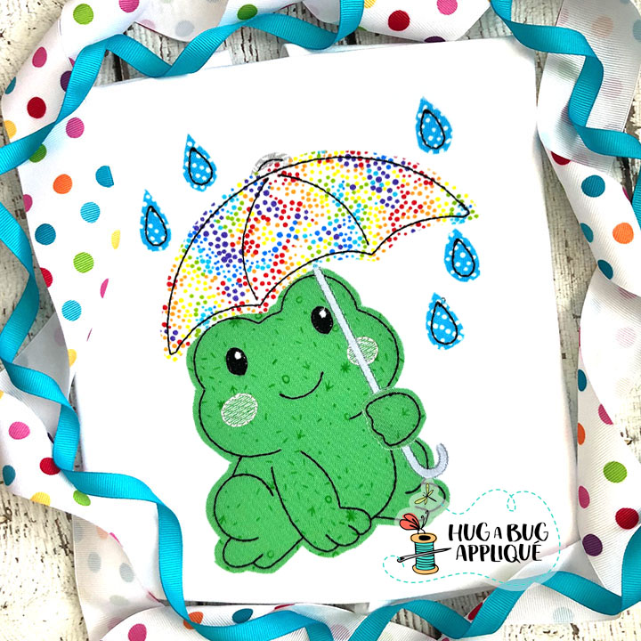Rainy Day Umbrella Frog Bean Stitch Applique Design