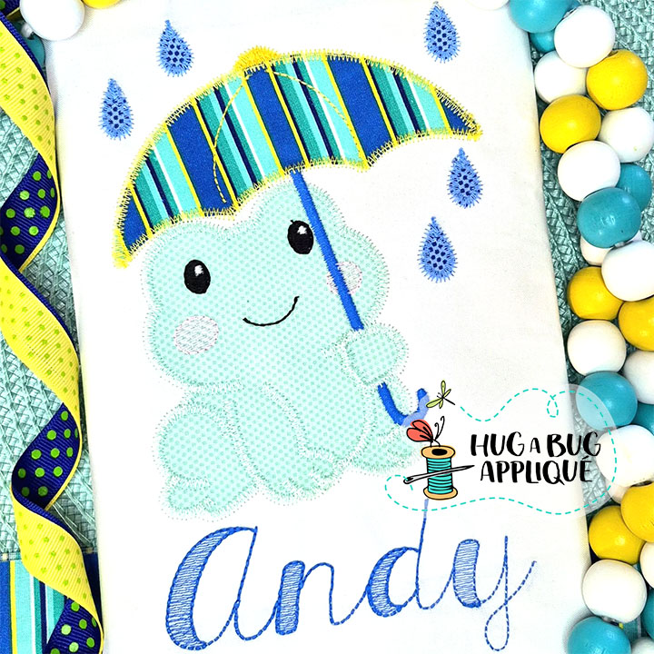 Rainy Day Umbrella Frog Zig Zag Stitch Applique Design
