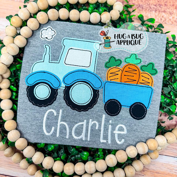 Tractor Pulling Carrots Bean Stitch Applique Design
