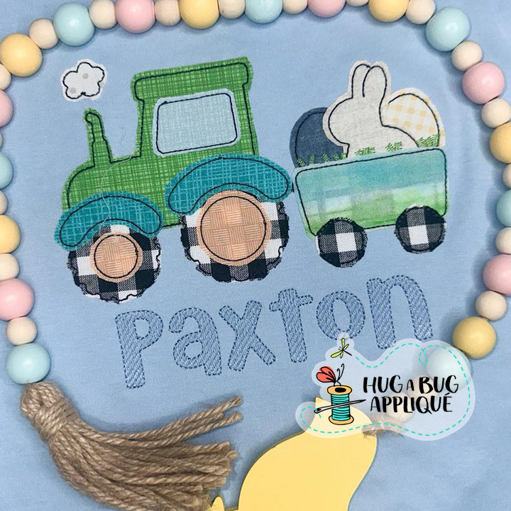 Tractor Pulling Eggs Bean Stitch Applique Design