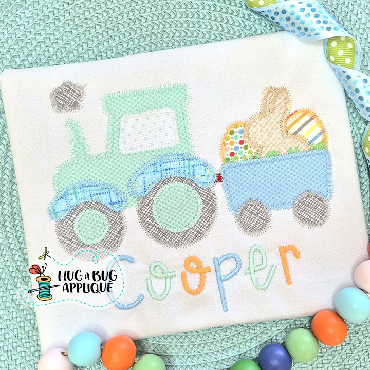 Tractor Pulling Eggs Zig Zag Stitch Applique Design