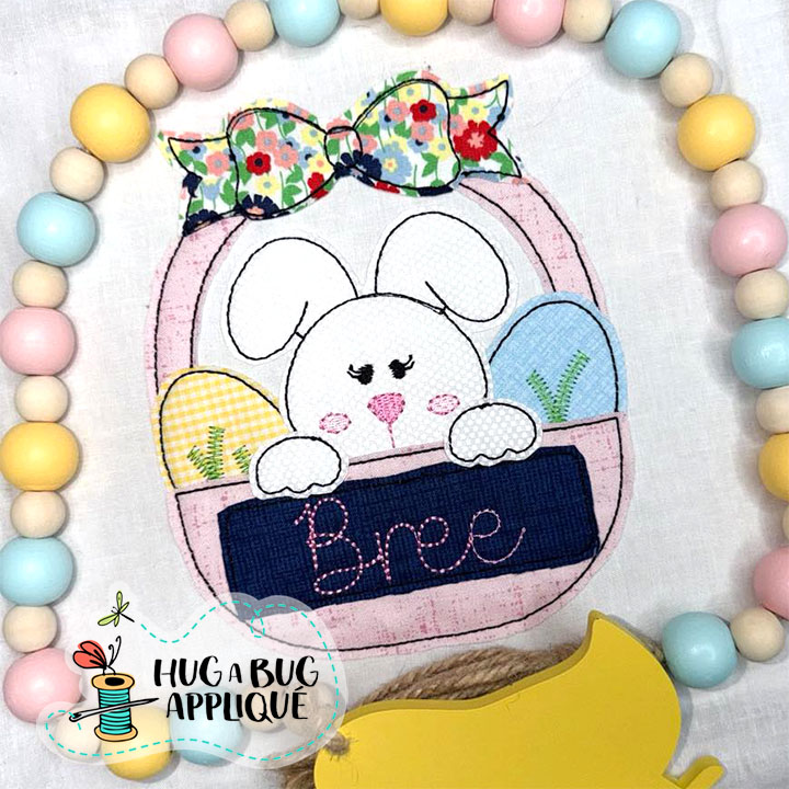 Bunny Eggs Basket Bow Bean Stitch Applique Design