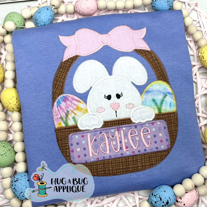 Bunny Eggs Basket Bow Zig Zag Stitch Applique Design
