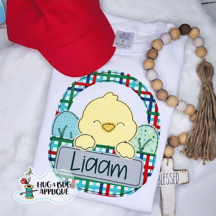 Chick Eggs Basket Bean Stitch Applique Design