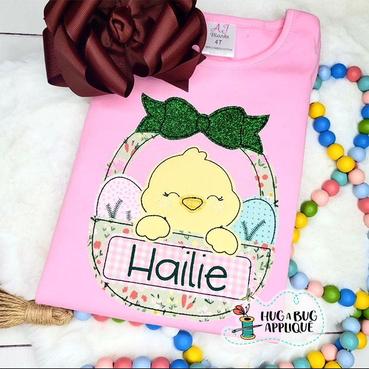 Chick Eggs Basket Bow Bean Stitch Applique Design